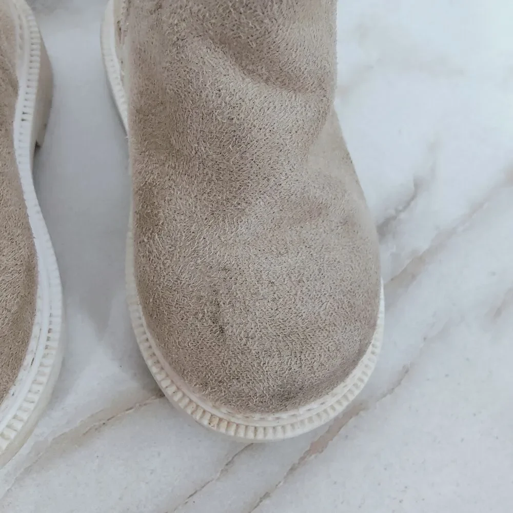 First Steps Baby Infant Tan Faux Suede Slip On Chelsea Ankle Boots, Sz 4